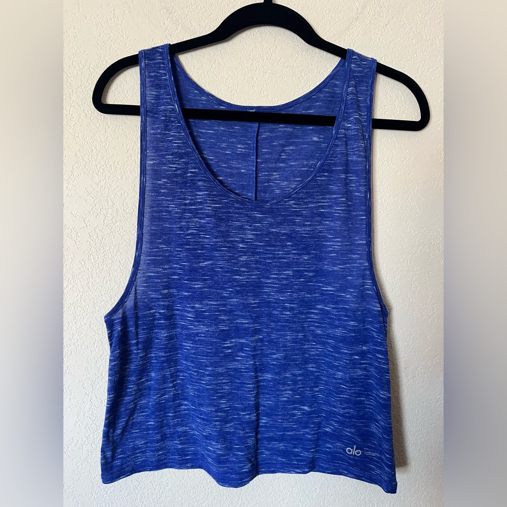 ALO Yoga Blue Marled Scoop Neck Tank Top